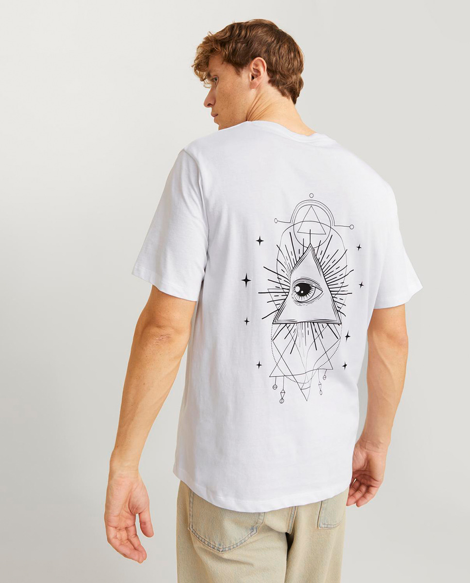 T-shirt de Manga Curta com Gola Redonda e Estampado Traseiro Branco-3