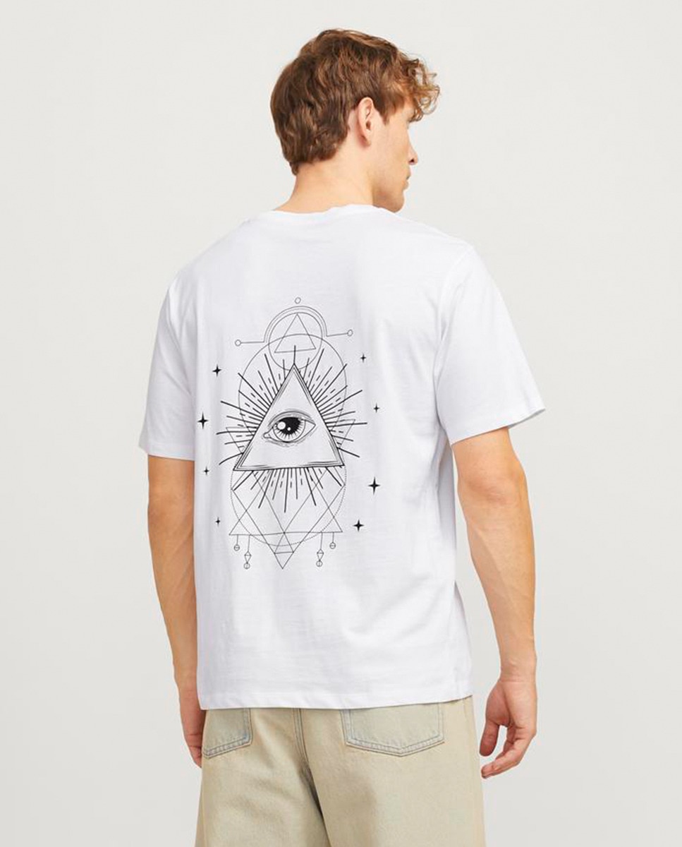 T-shirt de Manga Curta com Gola Redonda e Estampado Traseiro Branco-2