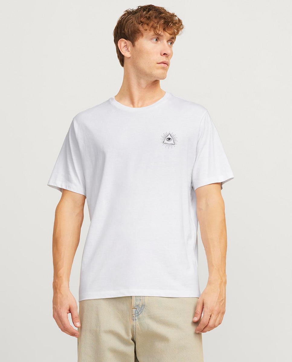 T-shirt de Manga Curta com Gola Redonda e Estampado Traseiro Branco-1