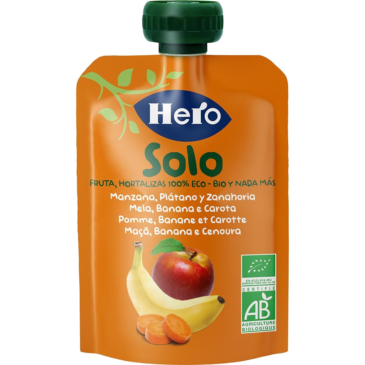 bolsita de plátano, manzana y zanahoria ecológica sin gluten desde 4 meses 100 g
