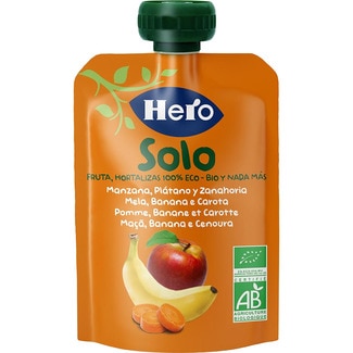 bolsita de plátano, manzana y zanahoria ecológica sin gluten desde 4 meses 100 g - Hero Solo