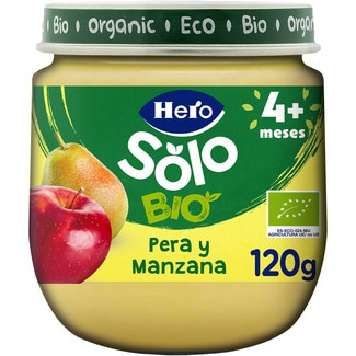 tarrito de pera y manzana 100% ecológico y sin gluten desde 4 meses envase 120 g - Hero Solo