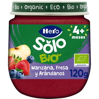 tarrito de manzana, fresa y arándanos ecológico desde 4 meses envase 120 g - Hero Solo