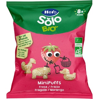 mini puffs snacks de fresa ecológicos desde 8 meses bolsa 18 g - Hero Solo