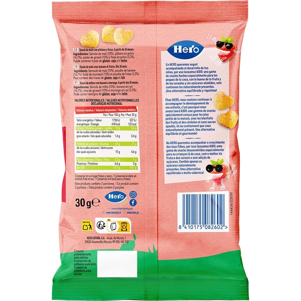 corazones de plátano y fresa desde 3 años bolsa 30 g