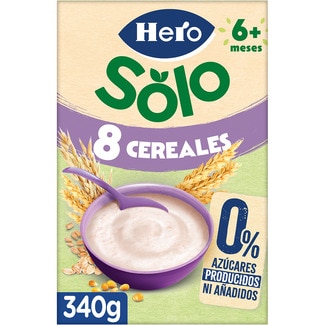 papilla de 8 cereales 0% azúcares producidos ni añadidos desde 6 meses envase 340 g - Hero Solo