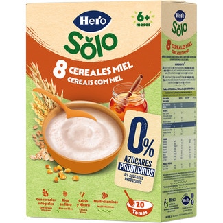 papilla de 8 cereales con miel 0% azúcares producidos desde 6 meses envase 340 g - Hero Solo