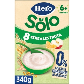 papilla de 8 cereales con fruta 0% azúcarer producidos ni añadidos desde 6 meses envase 340 g - Hero Solo