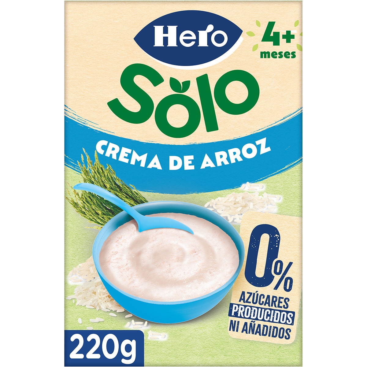 papilla de crema de arroz sin gluten 0% azúcares producidos ni añadidos desde 4 meses envase 220 g