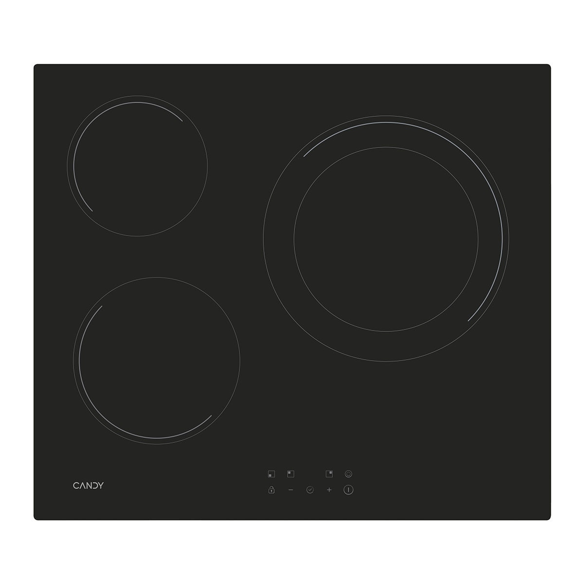 Placa Vitrocerámica Candy, 3 Zonas de Cocción con zona grande de 30 CM - CH63DCC Negro-1