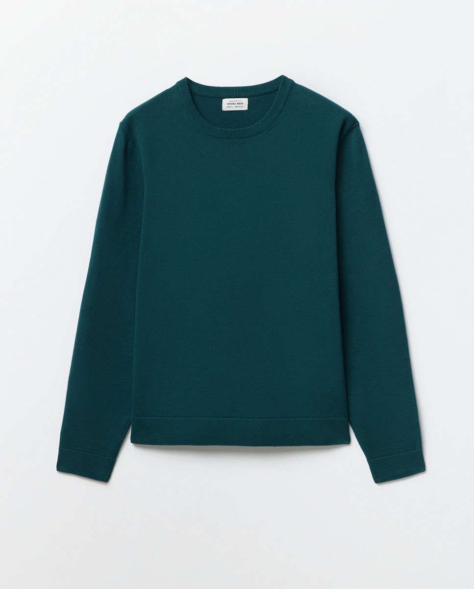 Camisola de Malha com Decote Redondo Verde garrafa-4