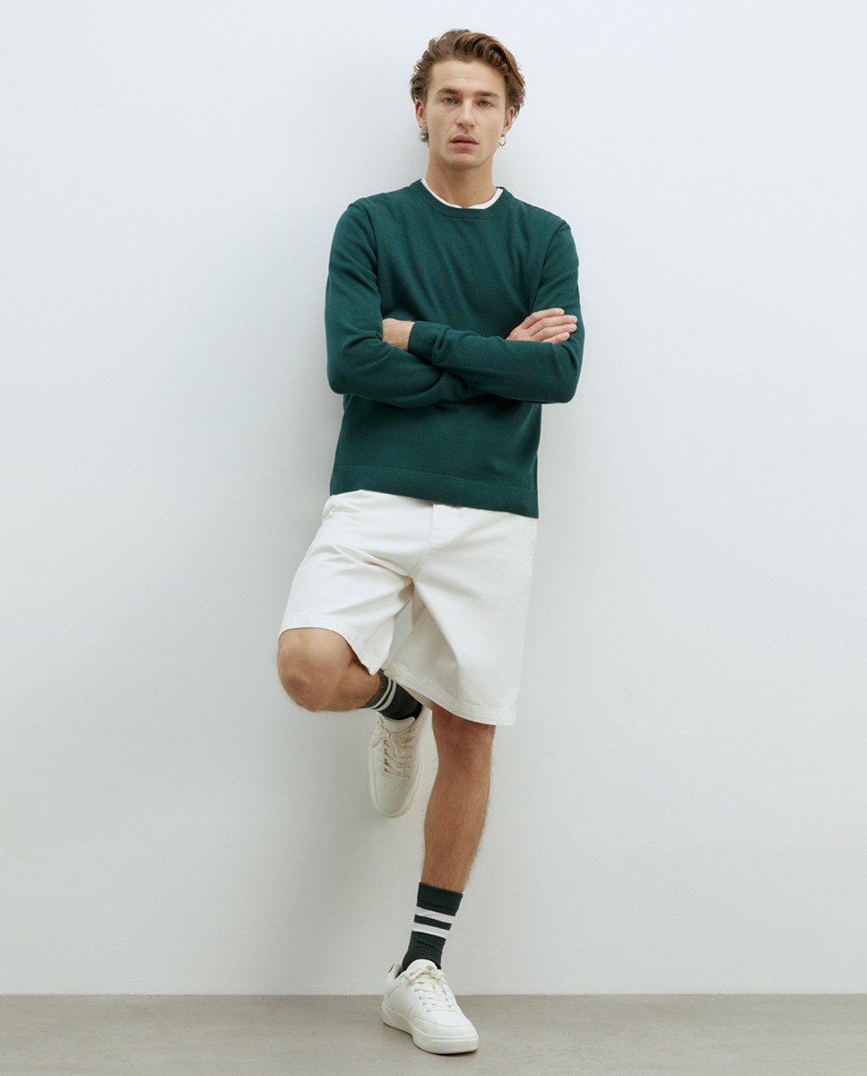 Camisola de Malha com Decote Redondo Verde garrafa-5