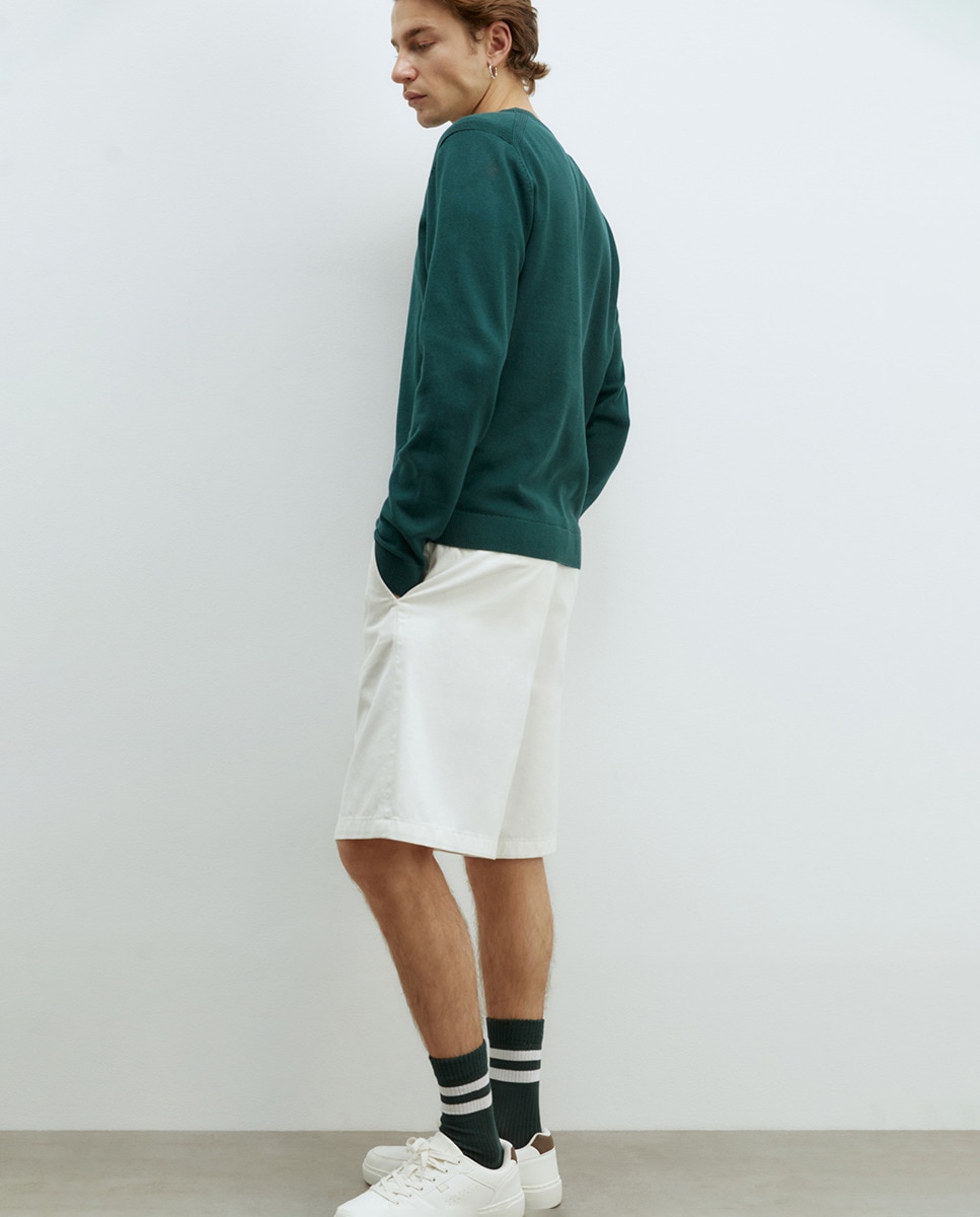 Camisola de Malha com Decote Redondo Verde garrafa-3