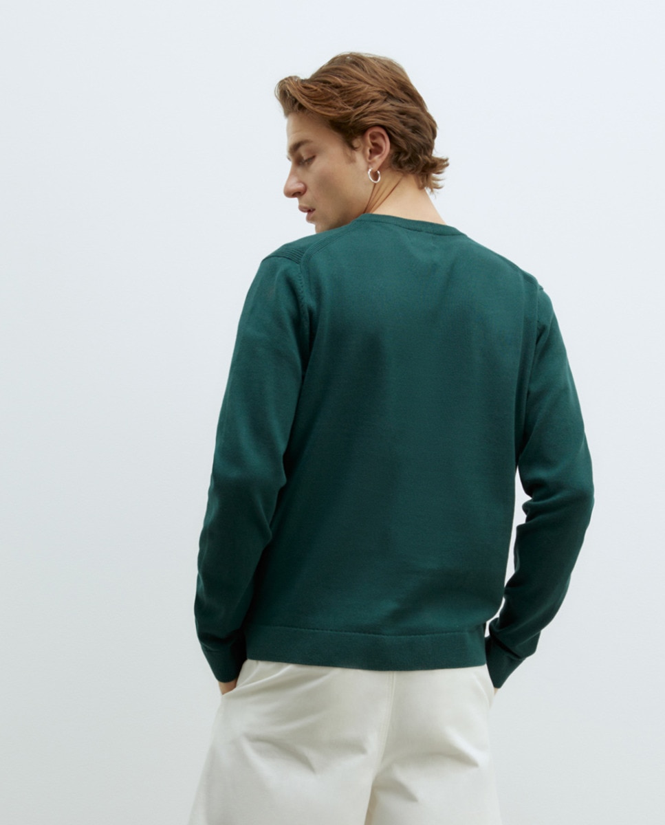 Camisola de Malha com Decote Redondo Verde garrafa-2