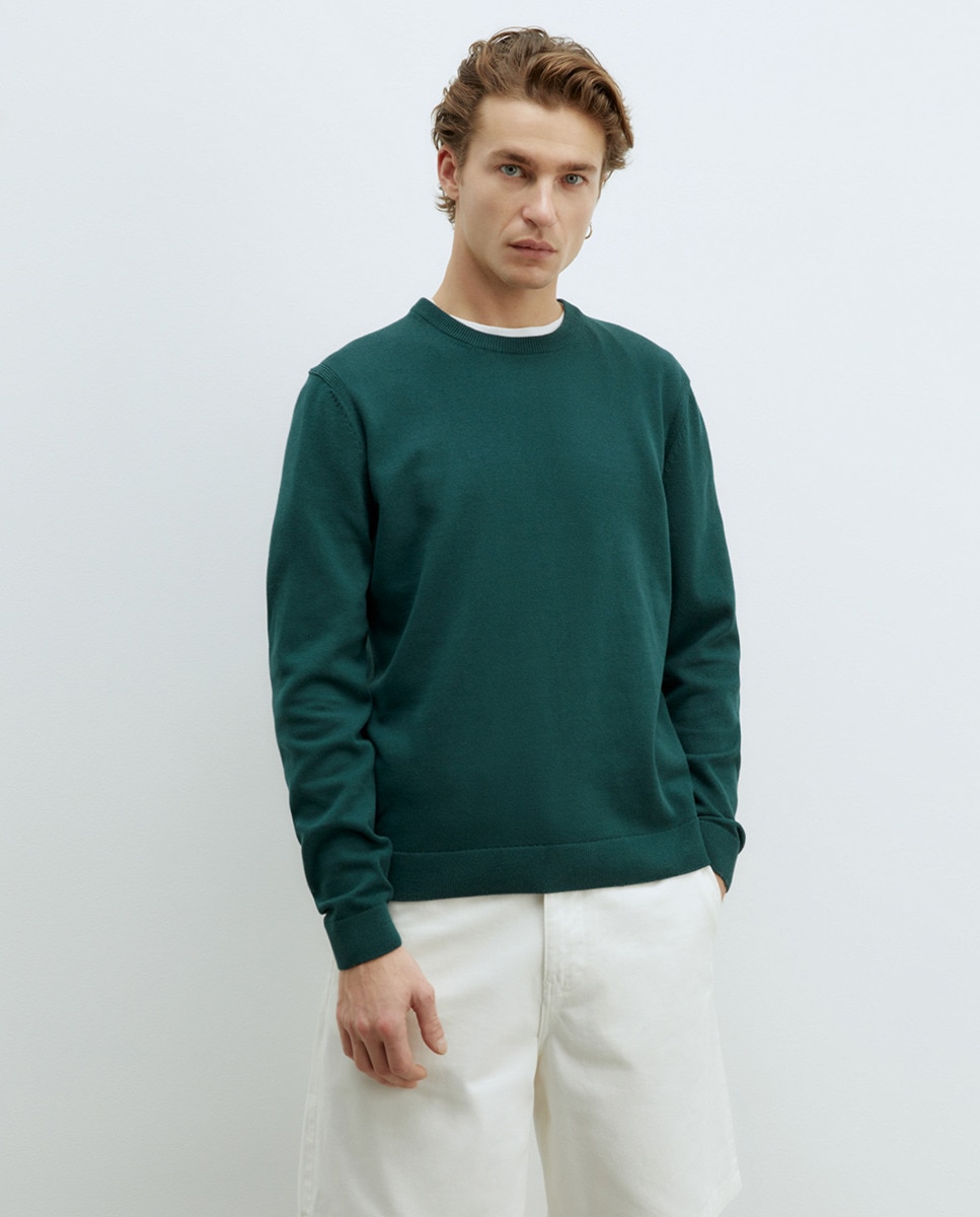 Camisola de Malha com Decote Redondo Verde garrafa-1