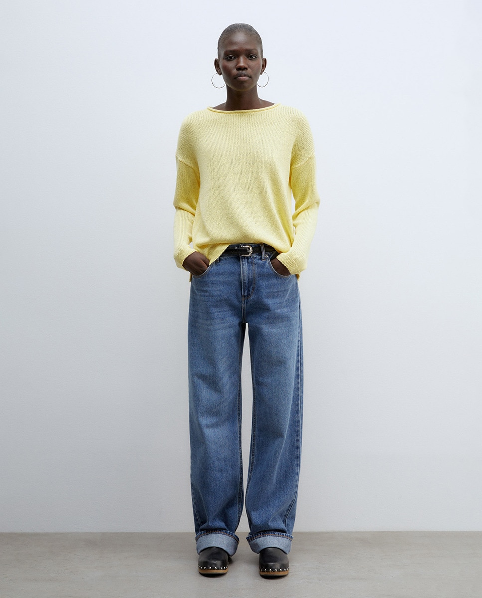 Camisola de Malha Lisa com Fitas Amarelo-7