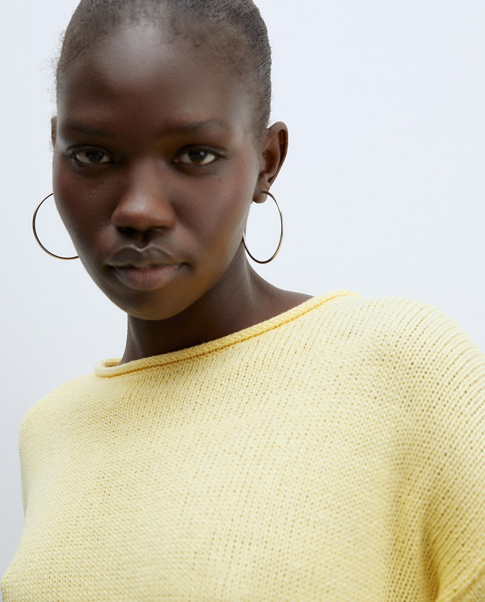 Camisola de Malha Lisa com Fitas Amarelo-3