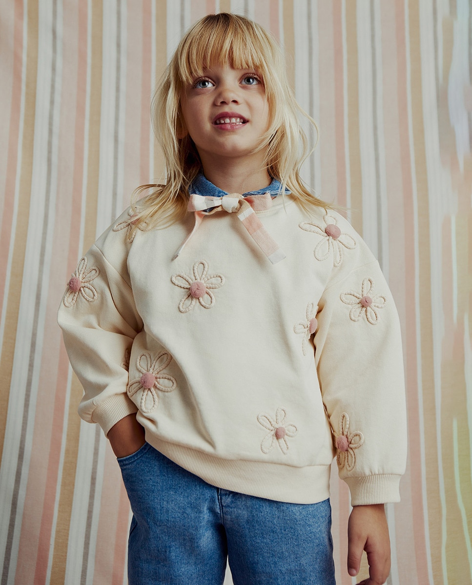 Sweatshirt com Estampado Floral e Cordão Cru-1