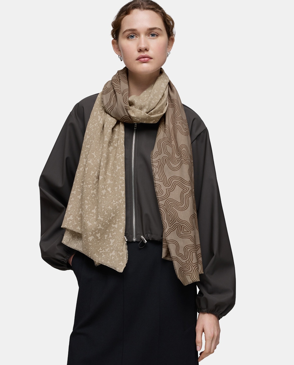 Écharpe Kaos Mini Lines de Algodão Taupe-4