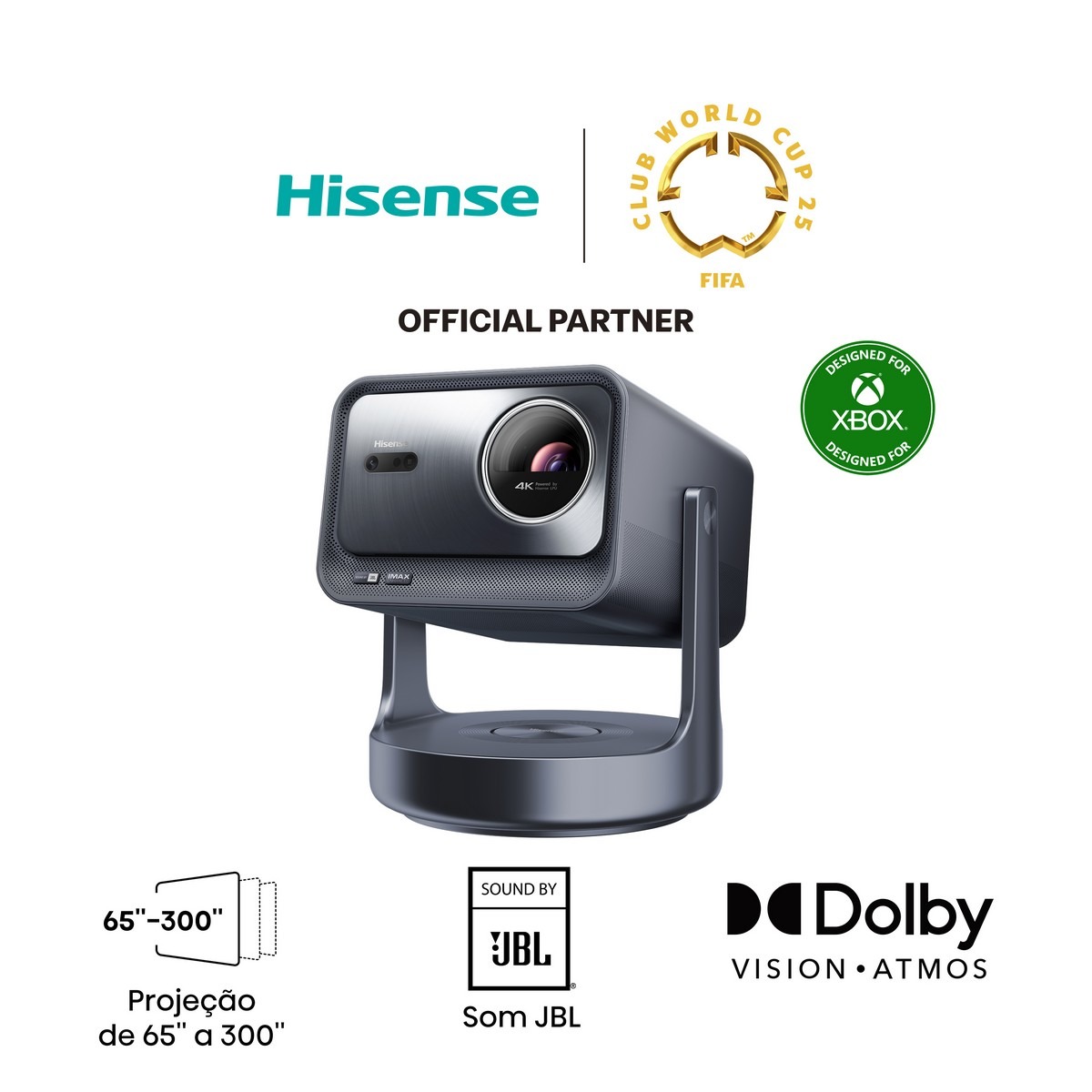 Mini Projetor Laser Hisense C2-ULTRA, UHD 4K, 65" a 300", Dolby Vision, Full HDR, Fonte Laser Trichroma, Concebido para XBOX Cinzento metalizado-1