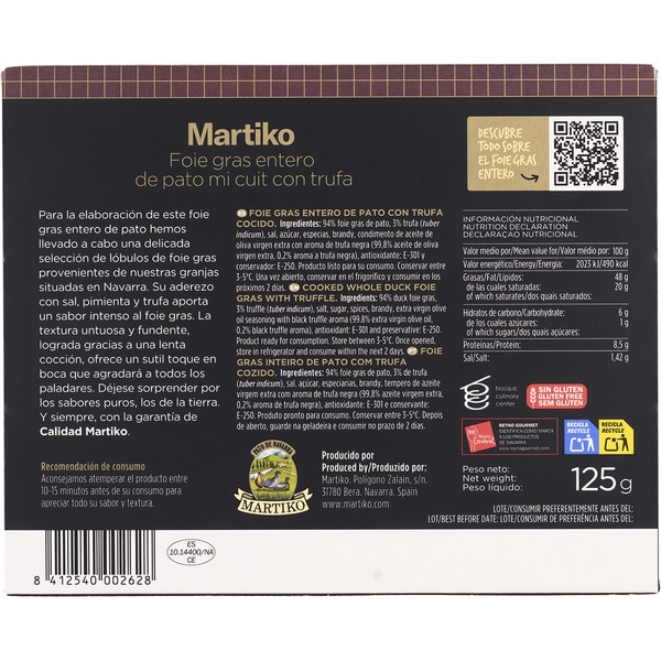 Ganze Enten-Foie-gras mit Trüffel glutenfrei Behälter 125 g