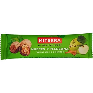 barritas de nueces y manzana con canela sin gluten, sin lácteos y sin azúcares añadidos envase 30 g - Miterra