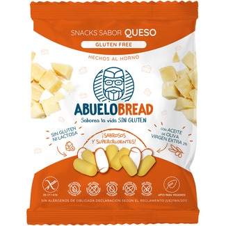 snacks de pan con sabor a queso y aceite de oliva virgen extra, sin gluten y sin lactosa bolsa 50 g apto para veganos - Abuelobread