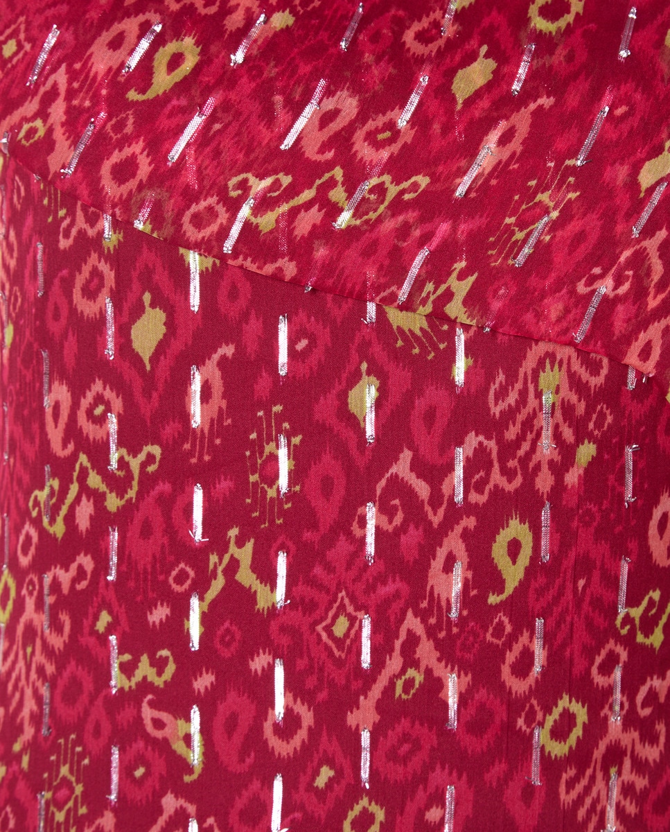 Vestido Comprido Drapeado com Estampado Buganvília-5