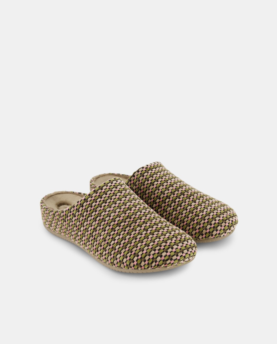 Pantufas em Tecido - Multicolor 530 Verde Escuro-2