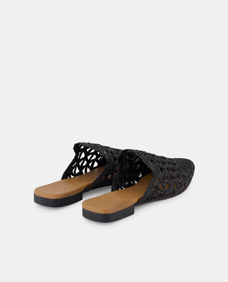 Sapatos Rasos Tipo Babuchas de Ráfia Preto-3
