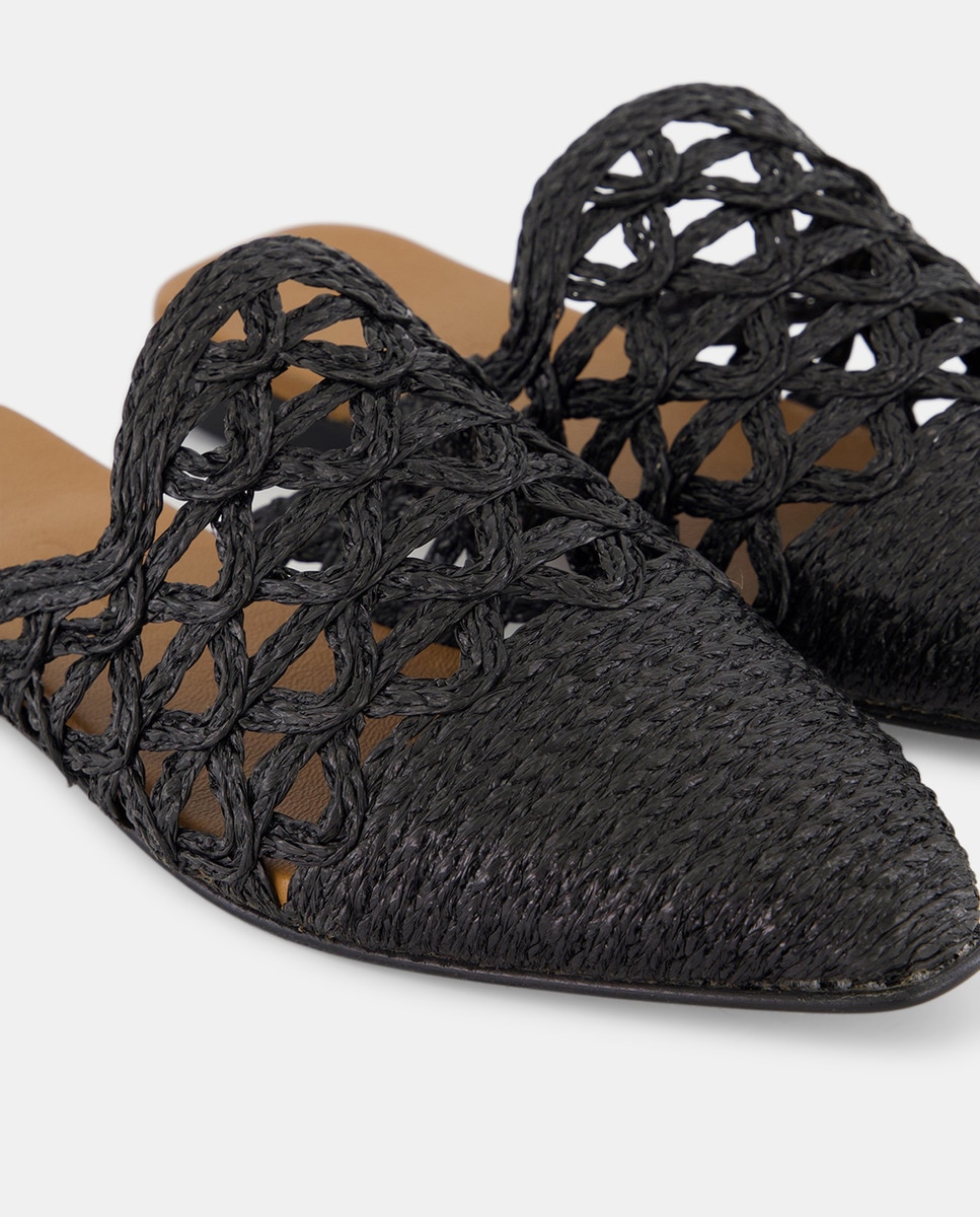 Sapatos Rasos Tipo Babuchas de Ráfia Preto-5
