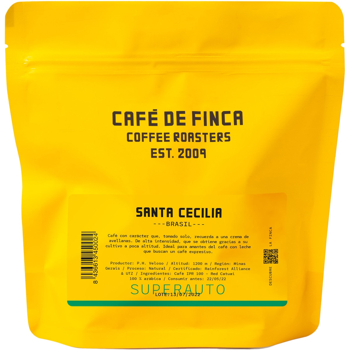 café tostado en grano de Brasil Santa Cecilia bolsa 250 g