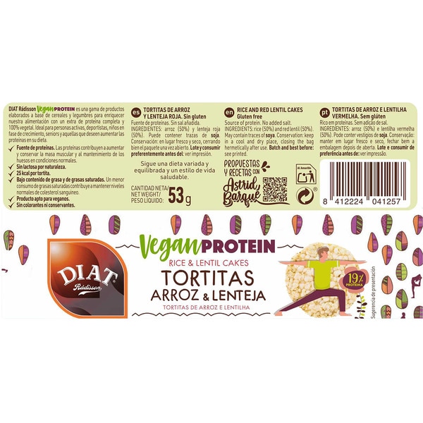 Vegan Protein rice and lentil cakes gluten-free each 53 g
