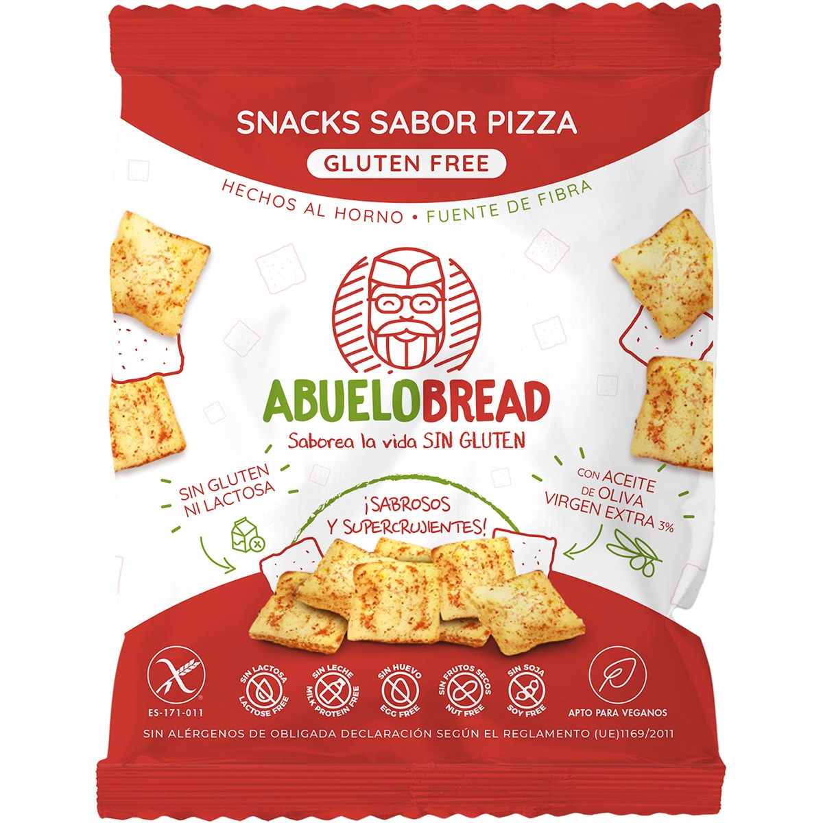 snack de pan sabor pizza con AOVE, sin gluten y sin lactosa bolsa 50 g