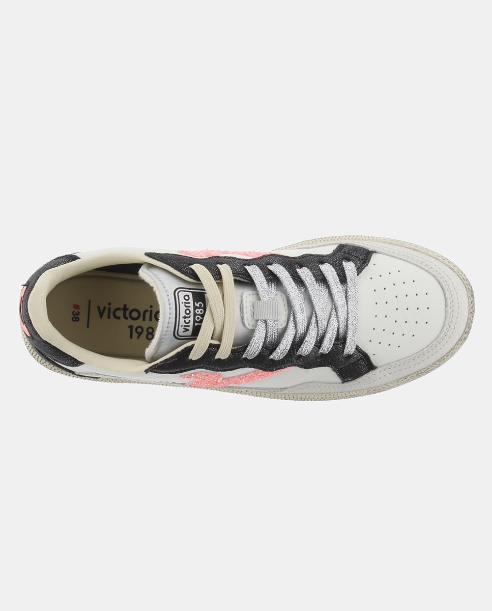 Sapatilhas Desportivas com Peças Metalizadas e Logótipo de Glitter Branco-3
