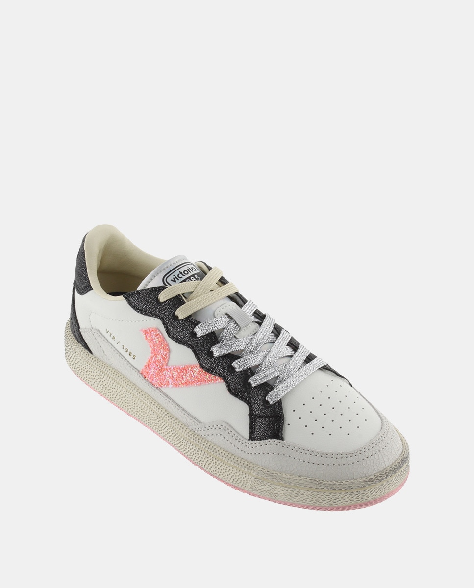 Sapatilhas Desportivas com Peças Metalizadas e Logótipo de Glitter Branco-2