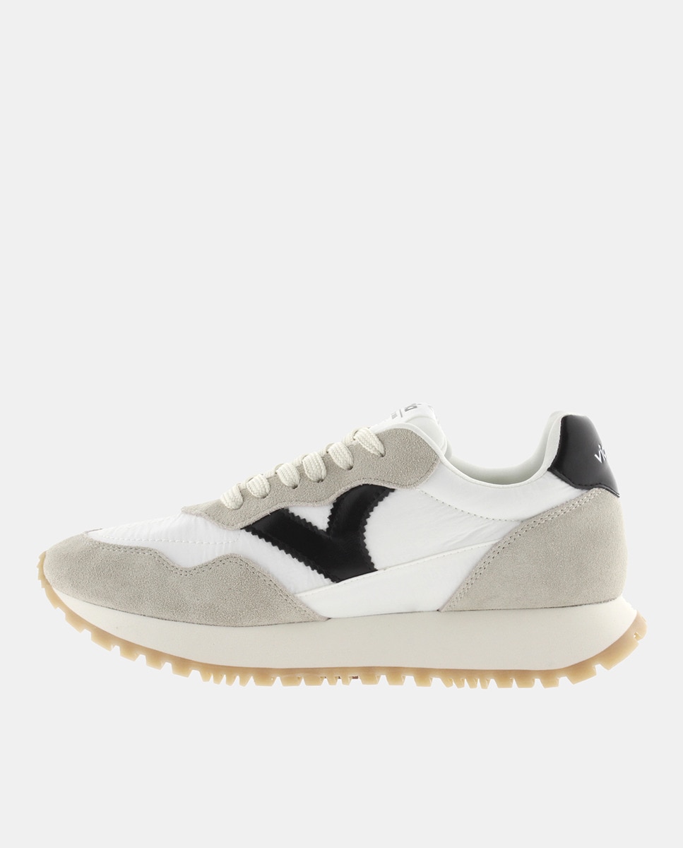 Sapatilhas Desportivas de Nylon com Peças Coloridas com Croute em Contraste e Sola Dentada Preto-5