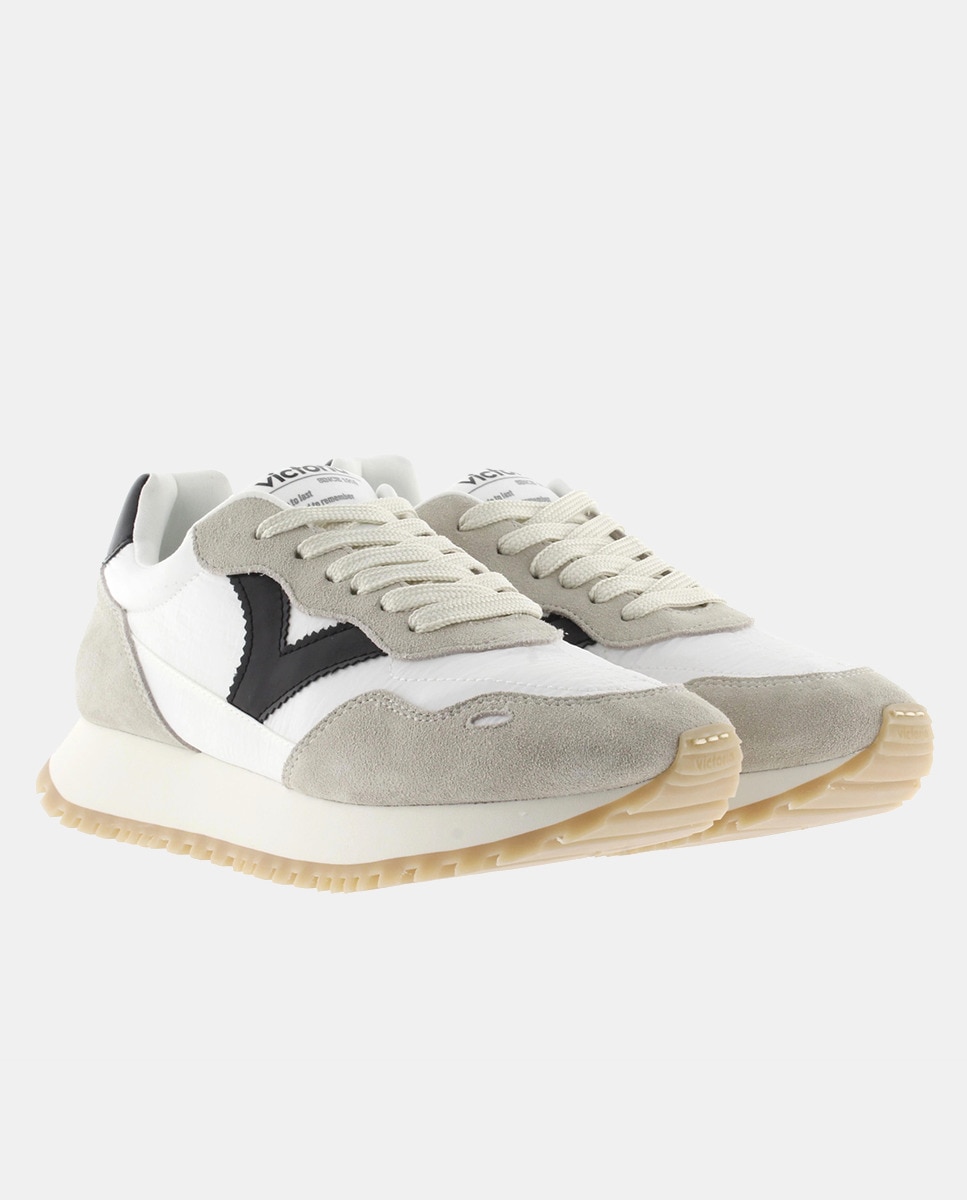 Sapatilhas Desportivas de Nylon com Peças Coloridas com Croute em Contraste e Sola Dentada Preto-4