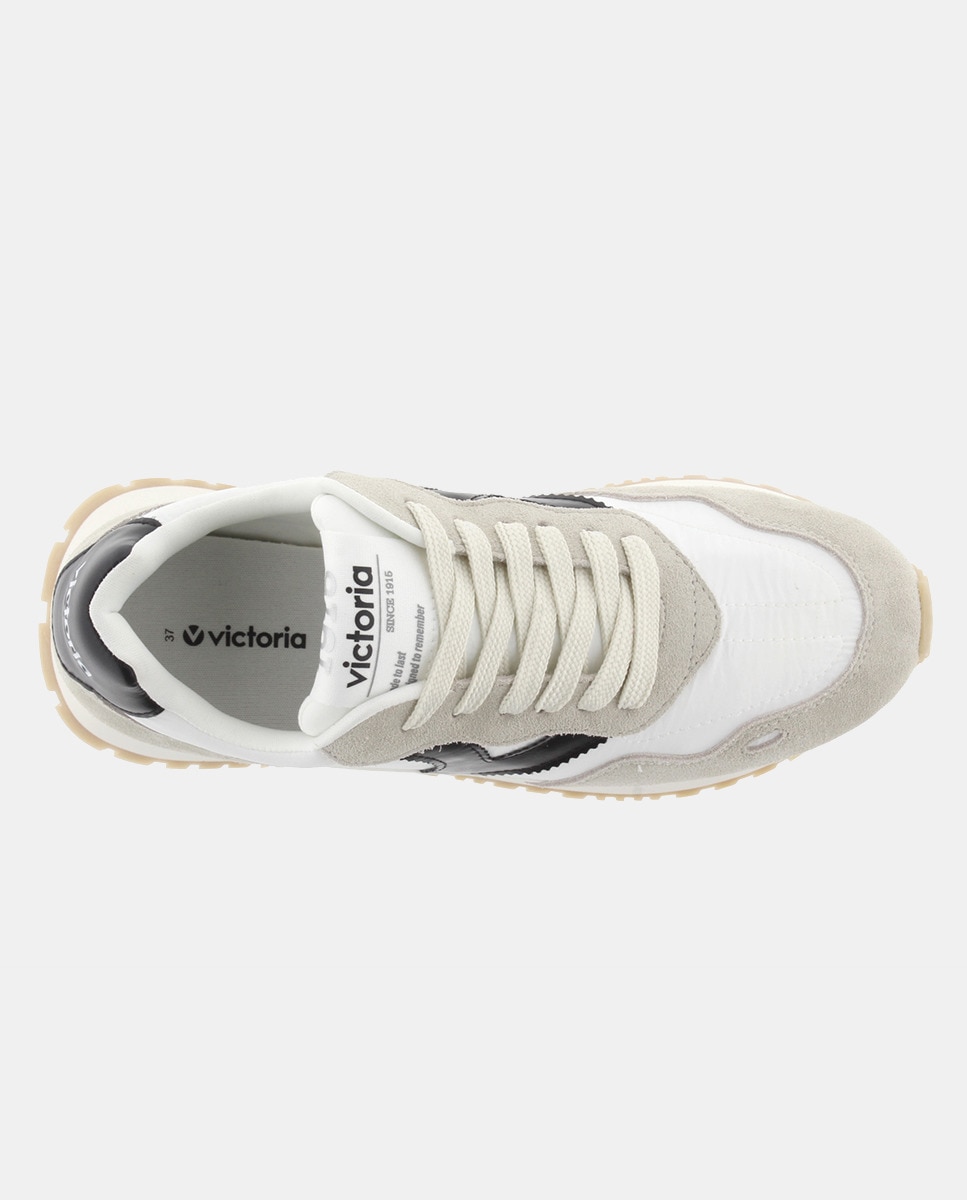 Sapatilhas Desportivas de Nylon com Peças Coloridas com Croute em Contraste e Sola Dentada Preto-3