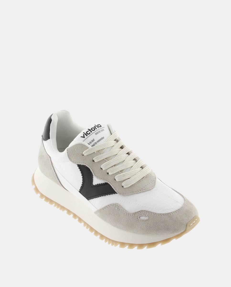 Sapatilhas Desportivas de Nylon com Peças Coloridas com Croute em Contraste e Sola Dentada Preto-2