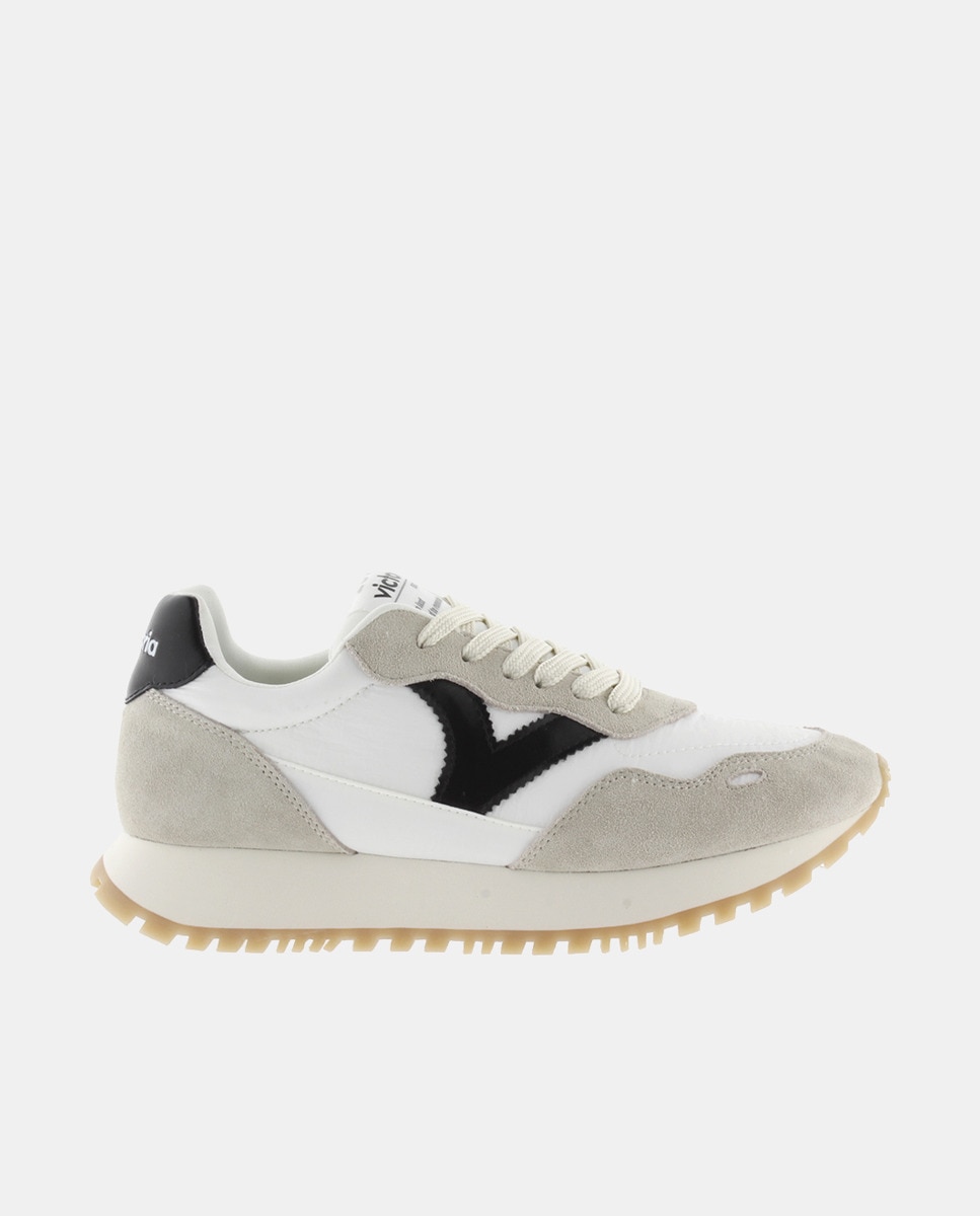 Sapatilhas Desportivas de Nylon com Peças Coloridas com Croute em Contraste e Sola Dentada Preto-1