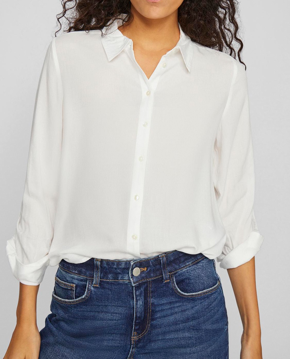 Camisa de mulher com manga 3/4 Branco-3