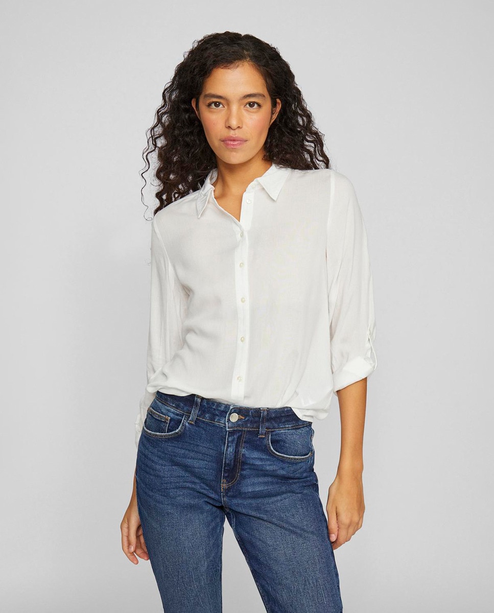 Camisa de mulher com manga 3/4 Branco-1