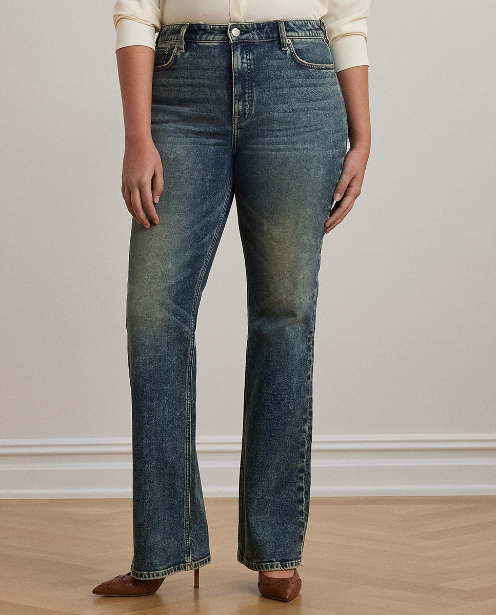 Jeans Straight Tamanhos Grandes de Cintura Subida Azul-3