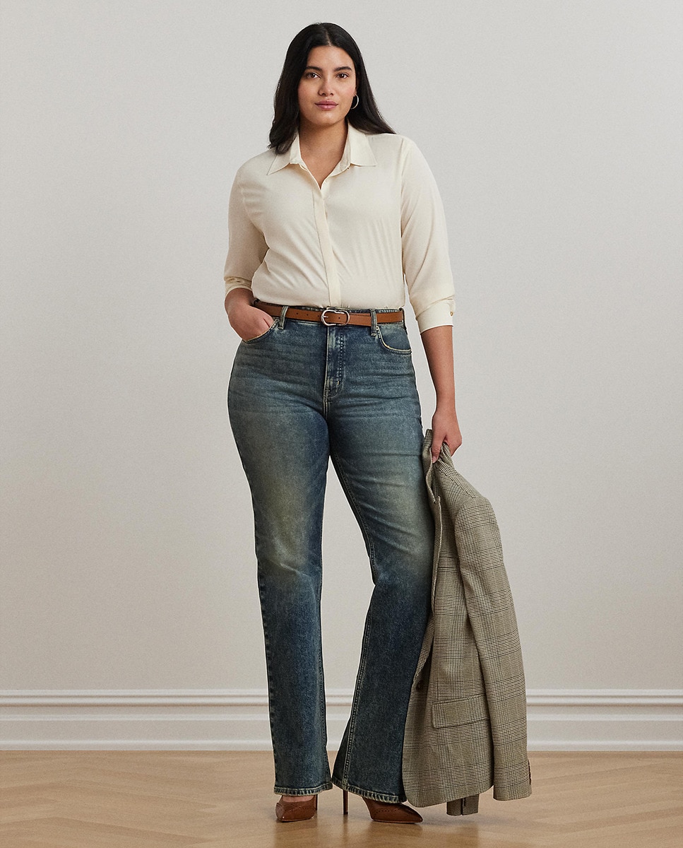 Jeans Straight Tamanhos Grandes de Cintura Subida Azul-1