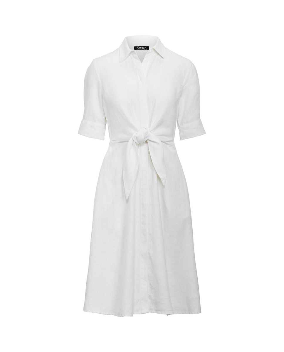 Vestido camiseiro de linho Branco-6