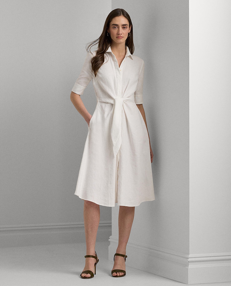 Vestido camiseiro de linho Branco-1