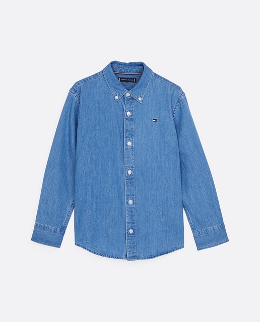Imagen 0 de Camisa de manga larga de niño, vaquera con bandera bordada en el pecho