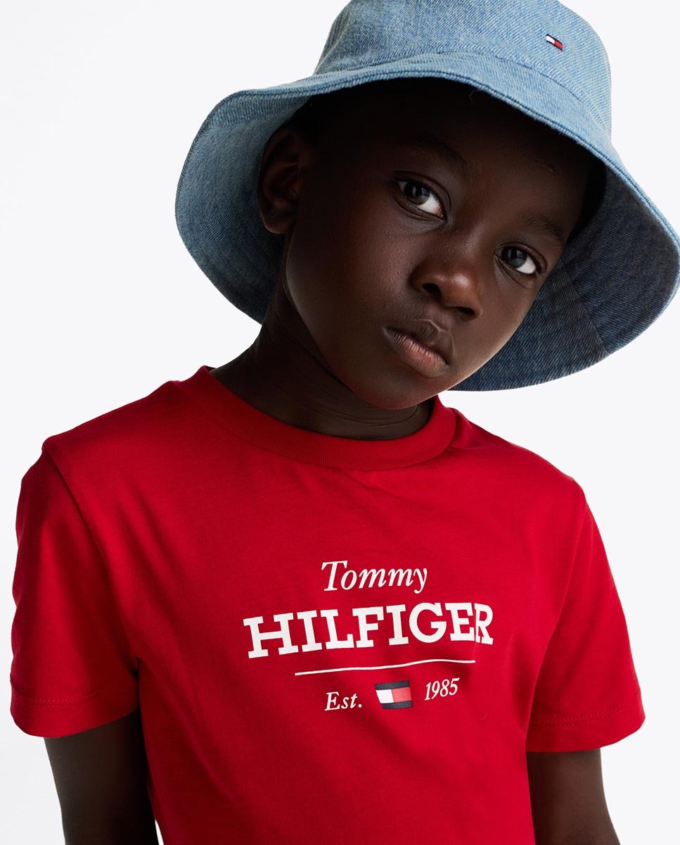 T-shirt de Decote Redondo e Logótipo Impresso à Frente Vermelho-3