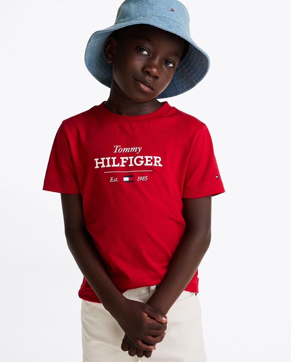T-shirt de Decote Redondo e Logótipo Impresso à Frente Vermelho-1